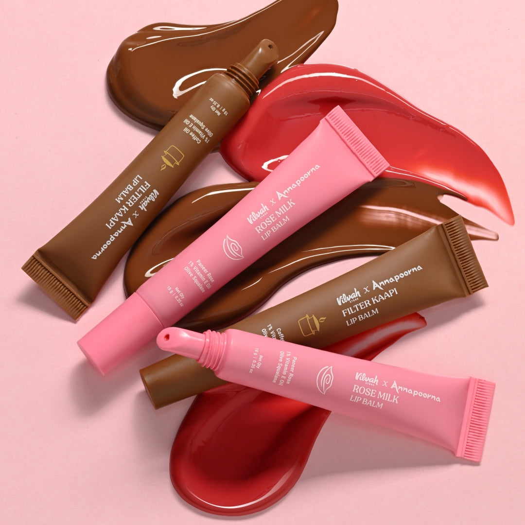 coffee lip balm and rose milk lip balm - vilvah x annapoorna