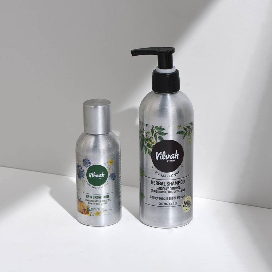 hairfall control combo - Vilvah's herbal shampoo and hair growth oil