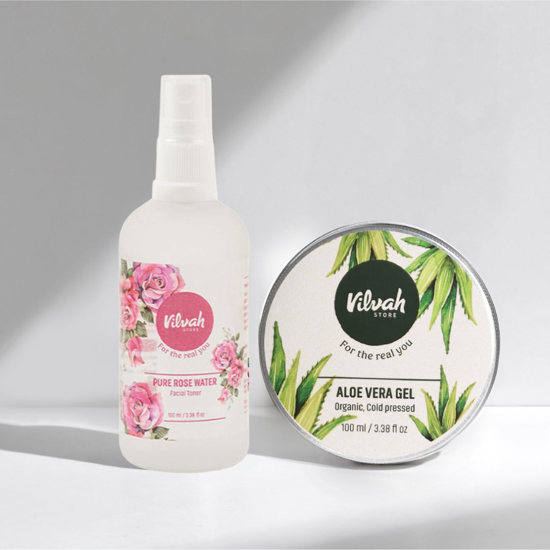 Sensitive Skin Combo - Vilvah rose water toner and Vilvah aloe vera gel