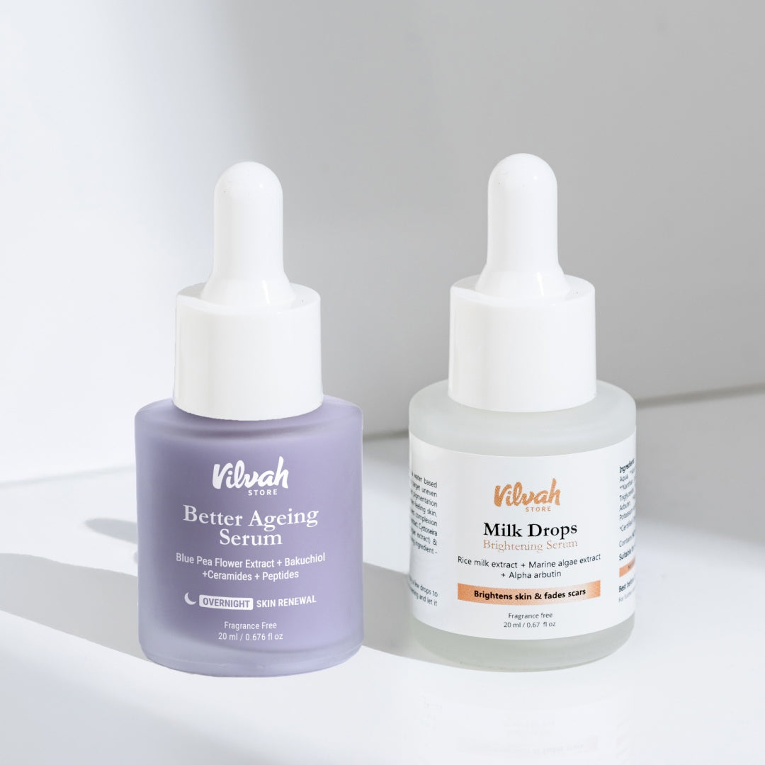 AM PM Serum Combo - Vilvah milk drops brightening serum and Vilvah anti aging serum