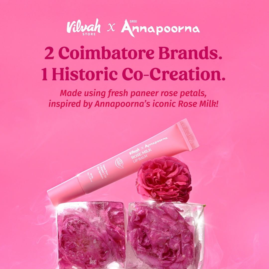 tinted rose milk lip balm - vilvah and annapoorna