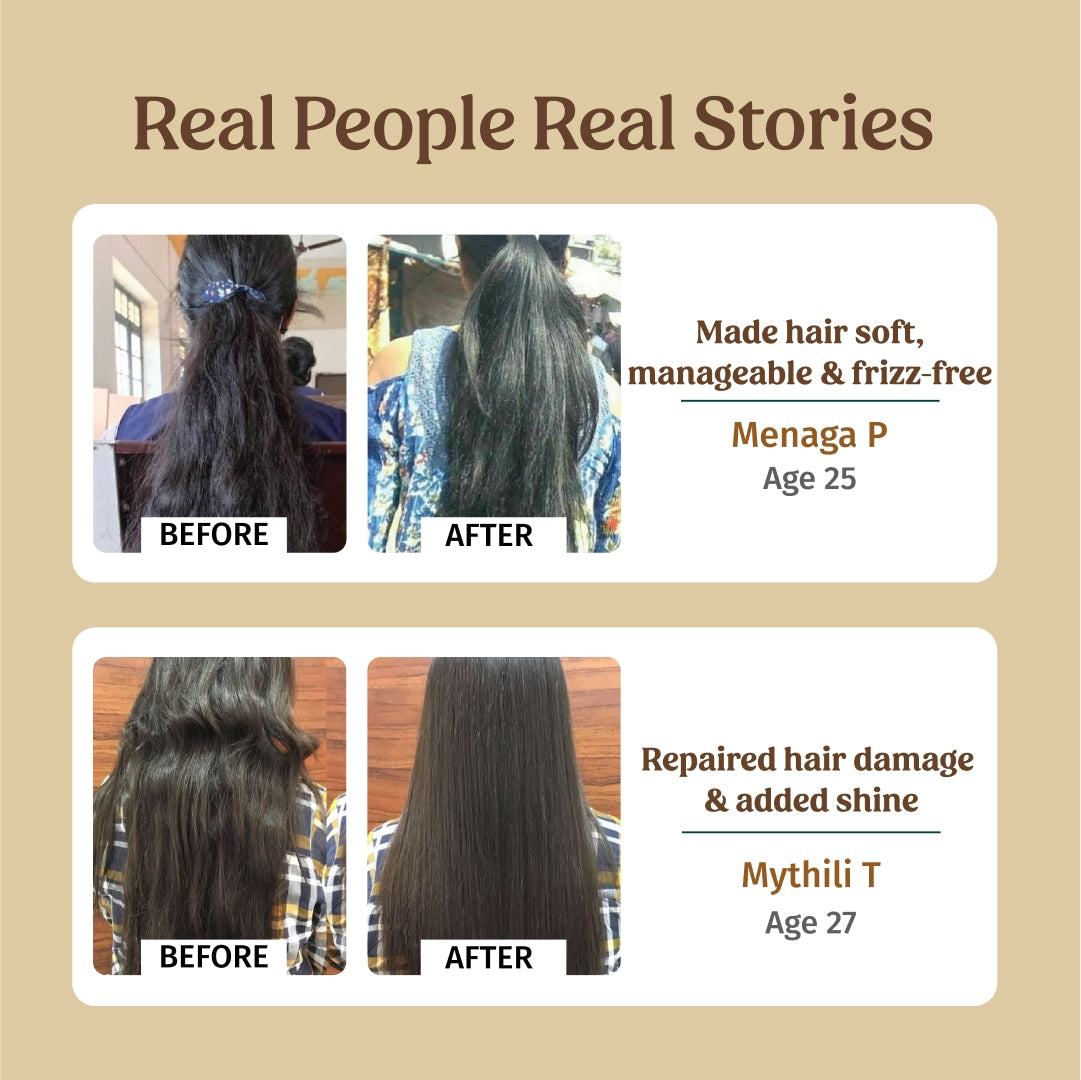 before and after applying anti-frizz hair serum