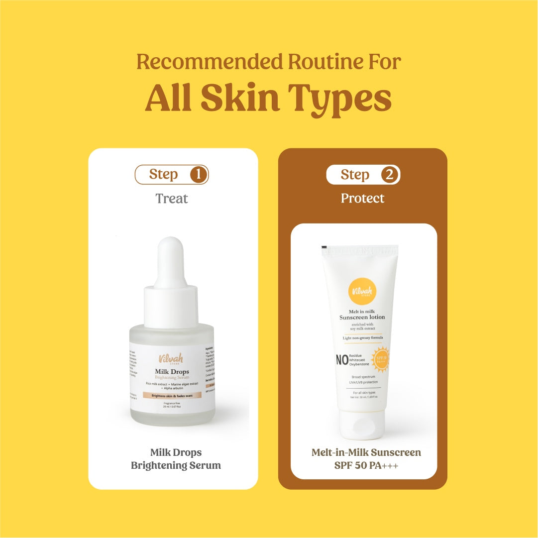 best skin routine - vilvah brightening serum and vilvah sunscreen SPF 50