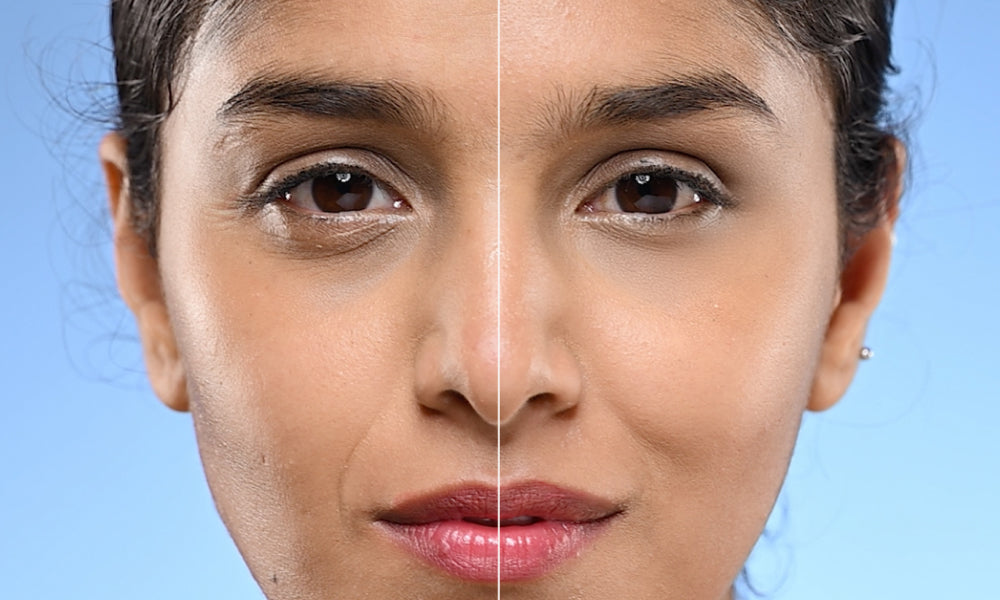 before and after using anti aging serum and under eye cream