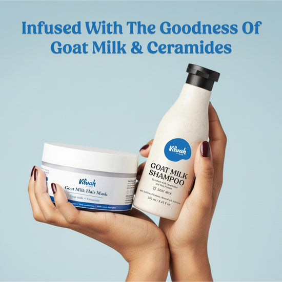 Vilvah Goat Milk Hair Combo is infused with goat milk and ceramides