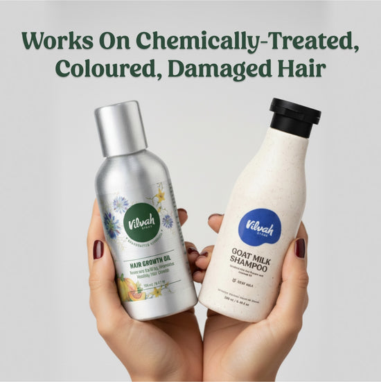 Vilvah Hair Strengthening Combo elimiates chemically-treated, coloured, and damaged hair