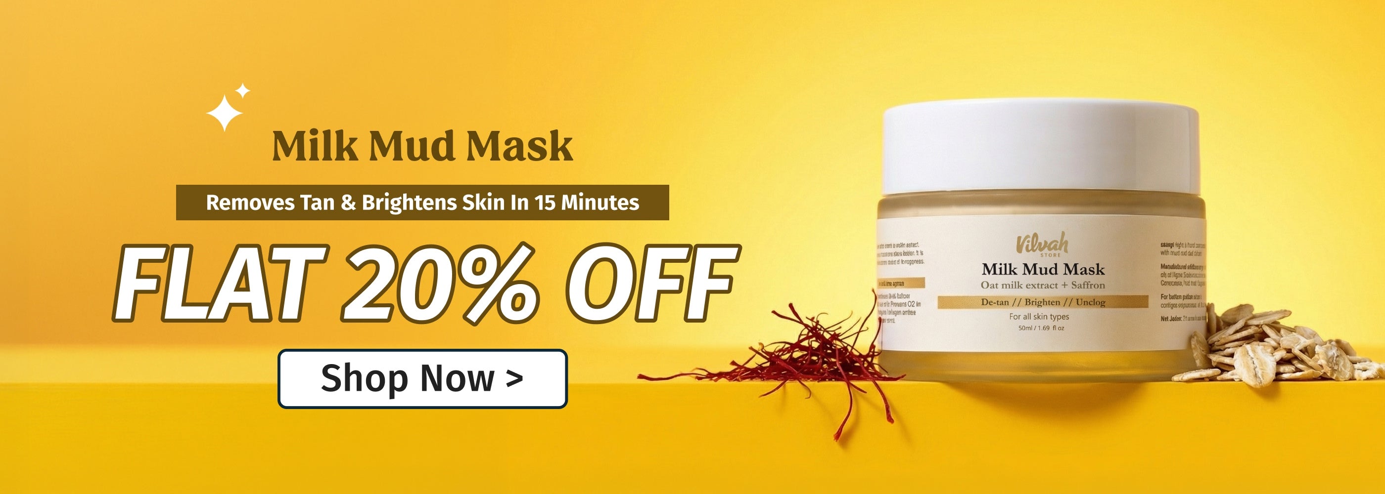 VIlvah milk mud mask removes tan and brightens skin at flat 20% off