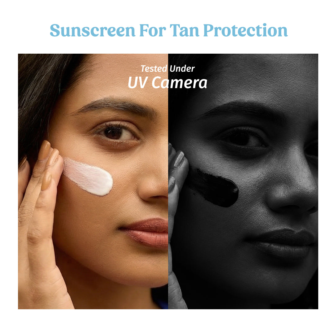 vilvah tan protection combo tested under UV camera