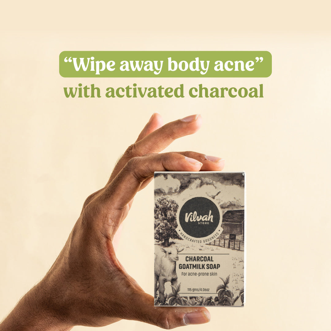 charcoal goat milk soap to wipe away body acne vilvah