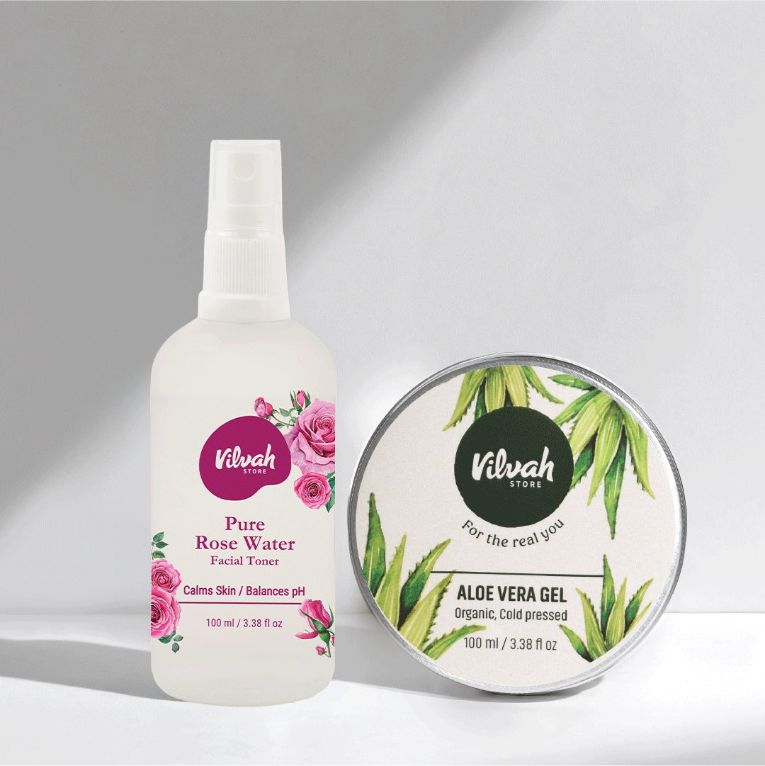 Vilvah's pure rose water facial toner and aloe vera gel