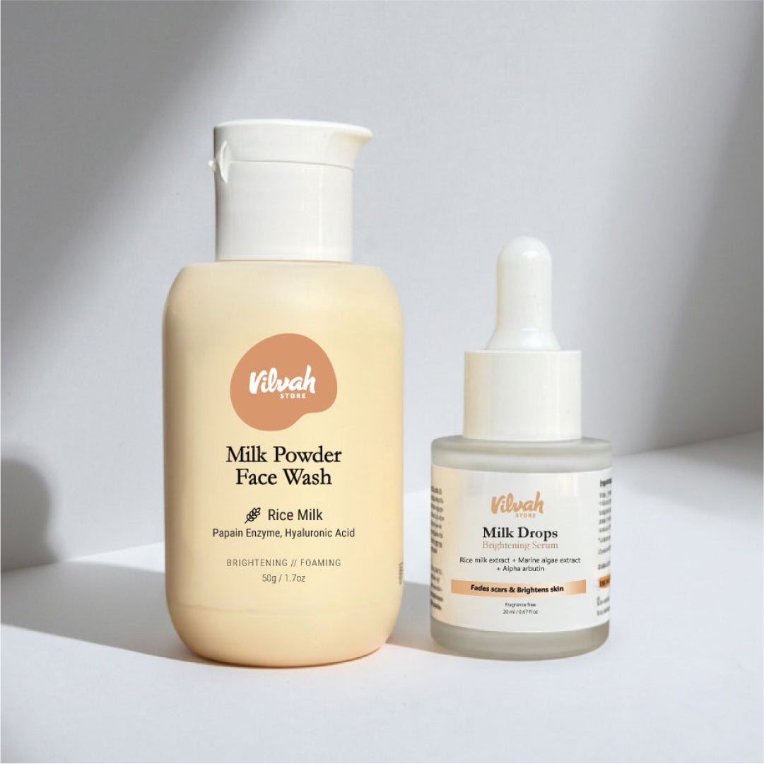 Vilvah milk powder face wash and milk drops brightening serum