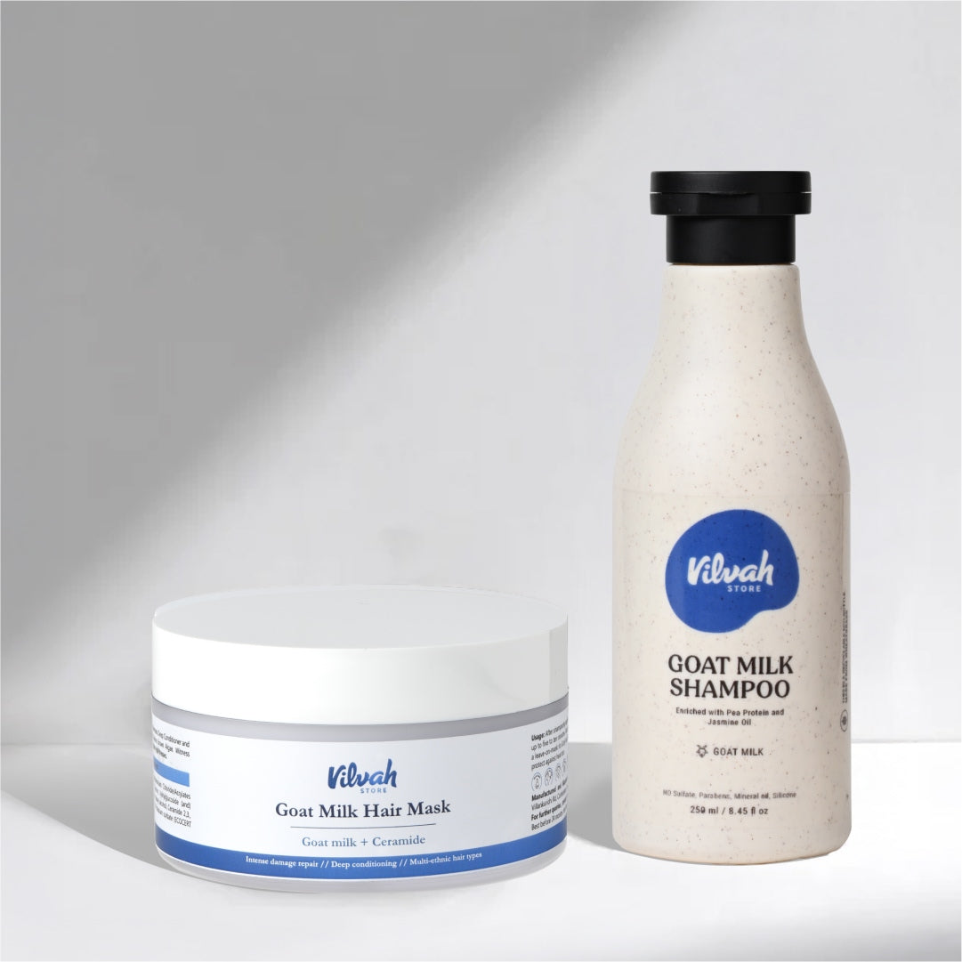 Vilvah Goat milk hair mask and goat milk shampoo