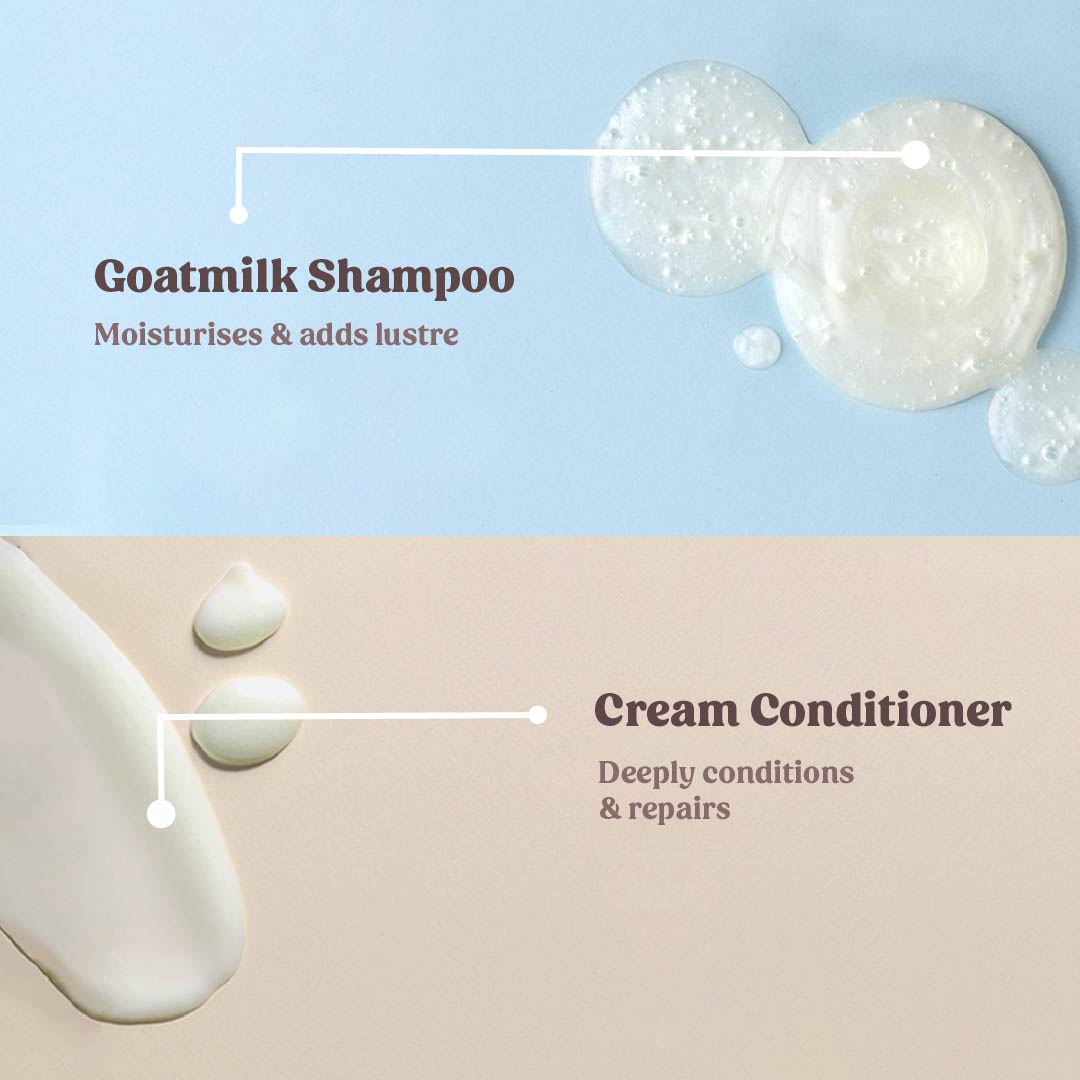 Vilvah's goat milk shampoo and cream conditioner ingredients