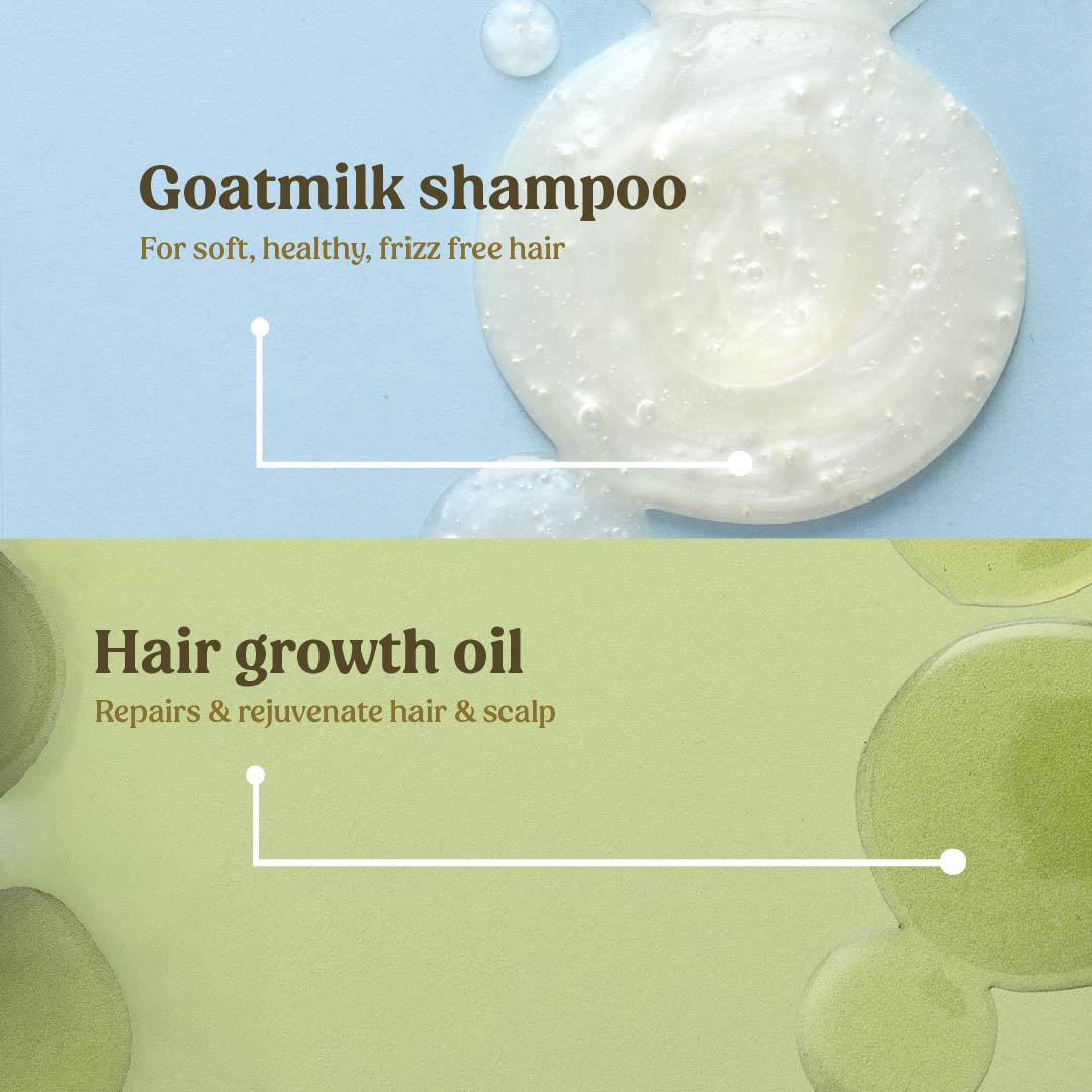 Vilvah's goat milk shampoo for healthy hari and hair growth oil for repairing scalp