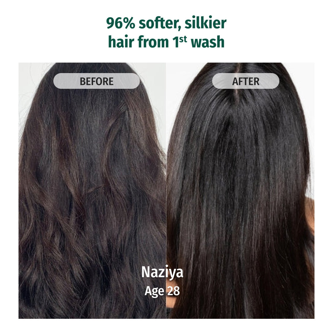 vilvah cream conditioner gives 96% softer, silkier hair from first wash