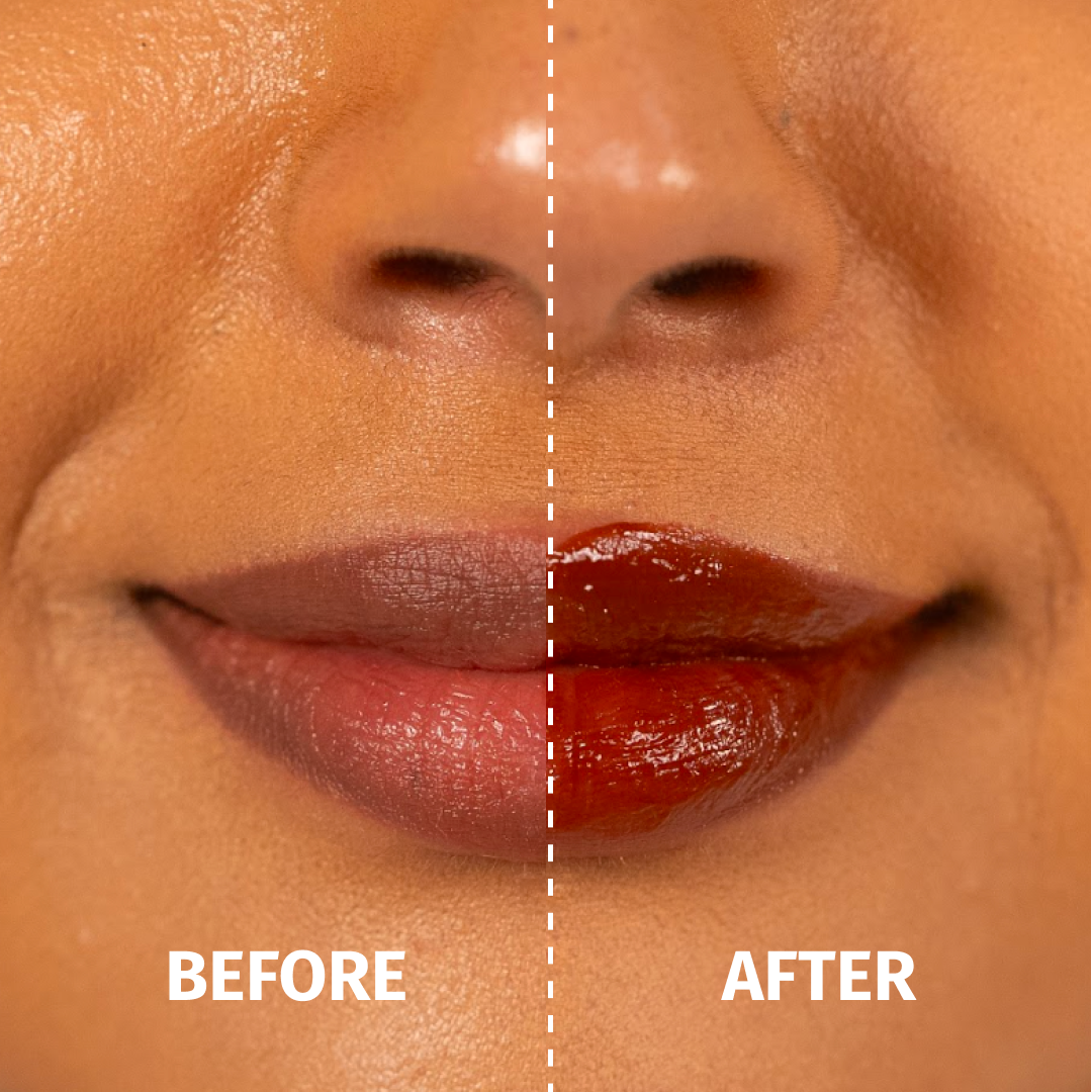 before and after applying mango milk shake lip balm