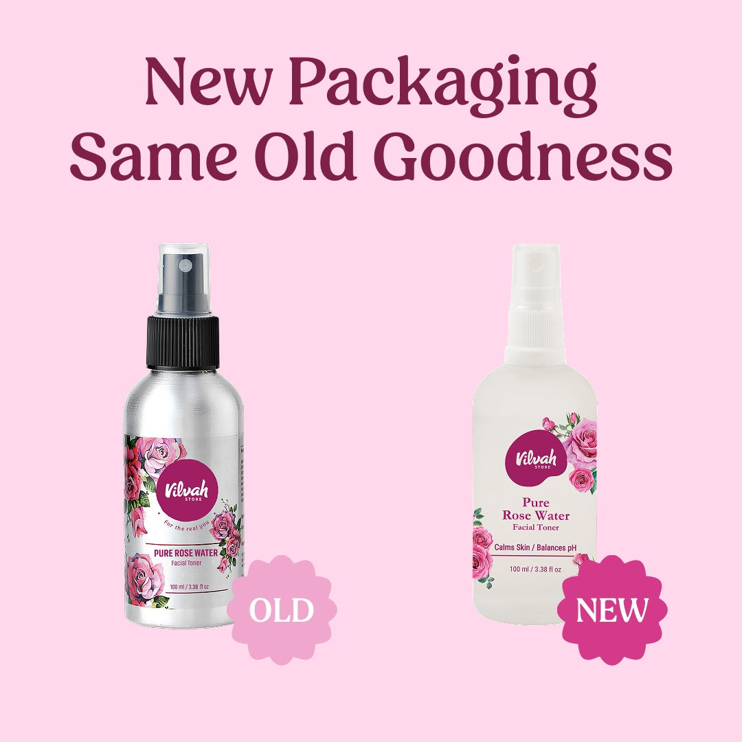 New packaging for Vilvah's Rose Water Facial Toner