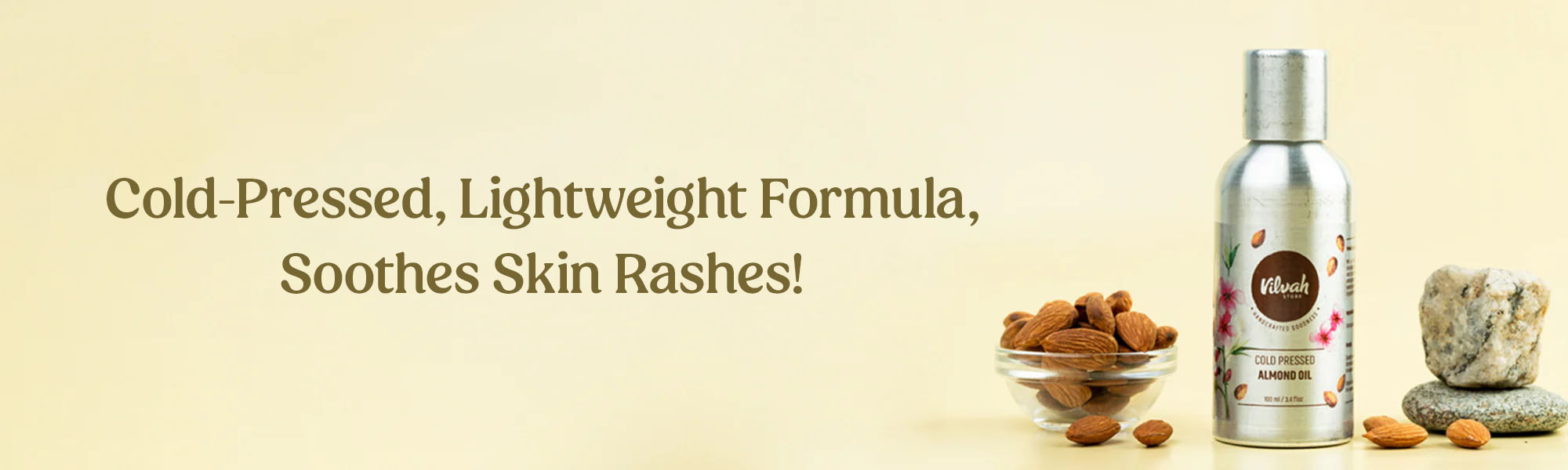 Vilvah's cold pressed almond oil with natural ingredients soothes skin rashes