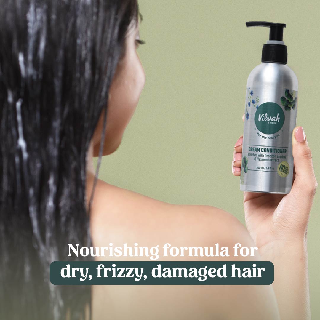 Vilvah's cream conditioner for dry, frizzy, and damaged hair