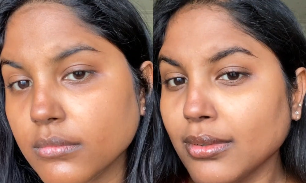 before and after using vilvah tan protection combo