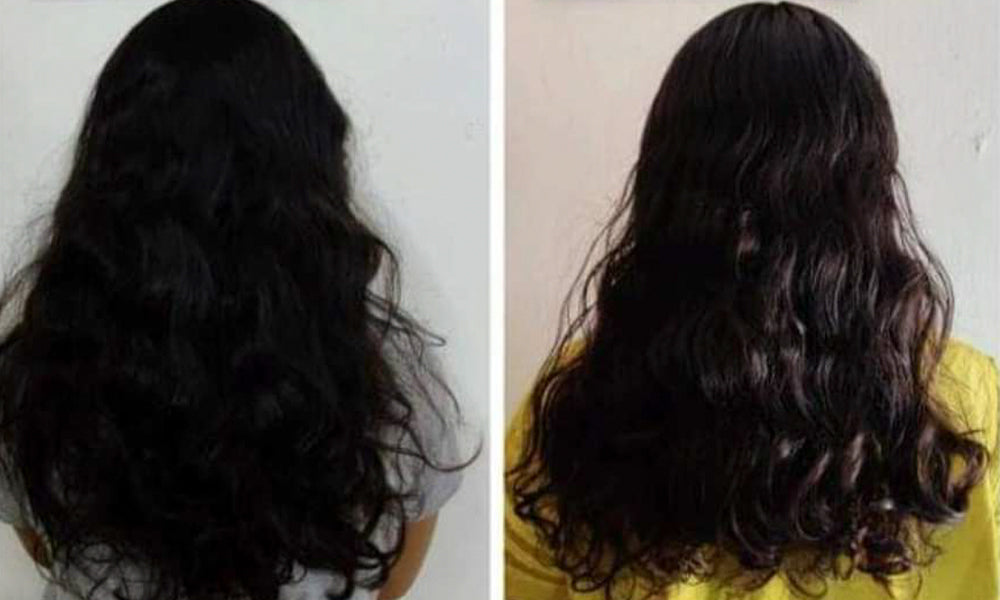 before and after using Vilvah's cream hair conditioner
