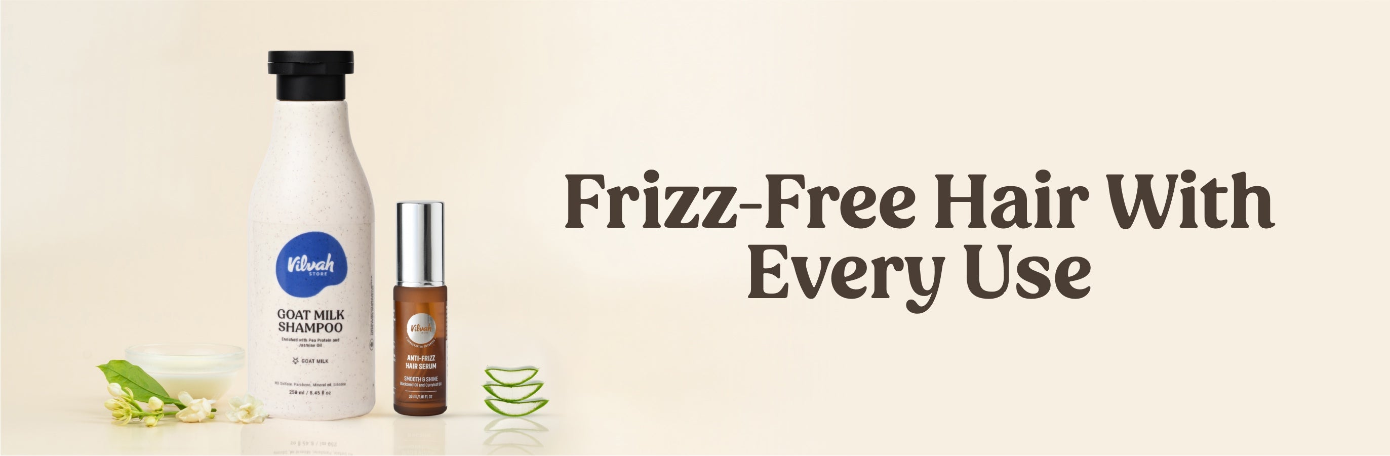 Frizz-free hair with Vilvah Shampoo & Hair Serum Combo