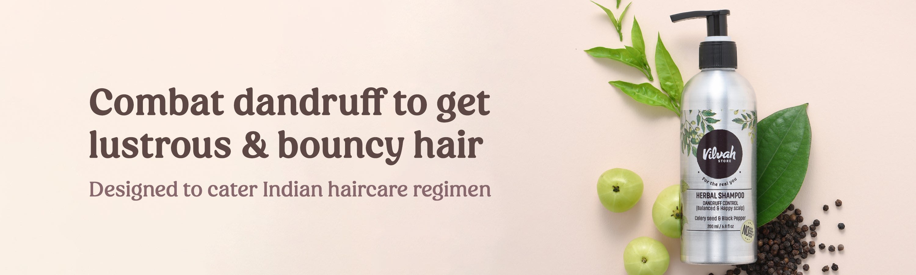Vilvah's herbal shampoo to reduce dandruff with natural ingredients