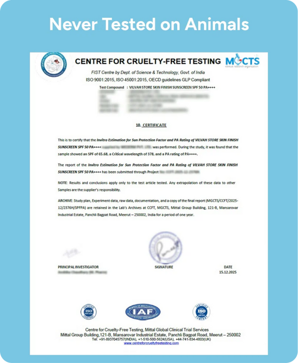 cruelty free testing of vilvah skin finish sunscreen