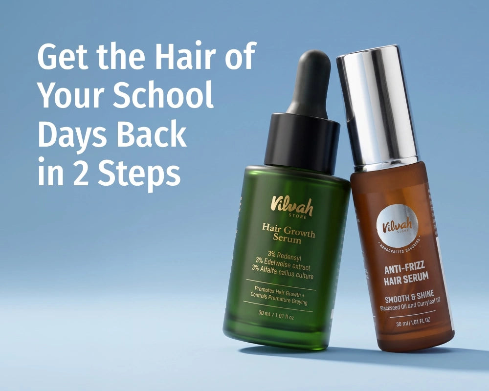 Vilvah Pre & Post-Wash Hair Serum Combo brings your school days back in 2 steps