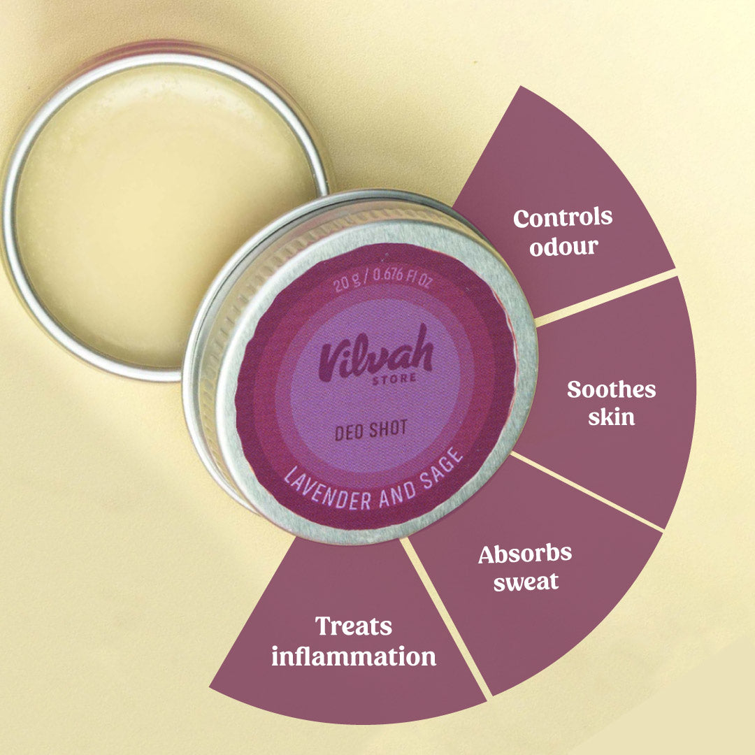 benefits of deo shot lavendar and sage - Vilvah