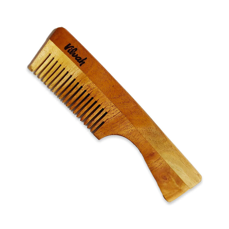 Neem wood comb comb with handle wide tooth comb for healthy scalp